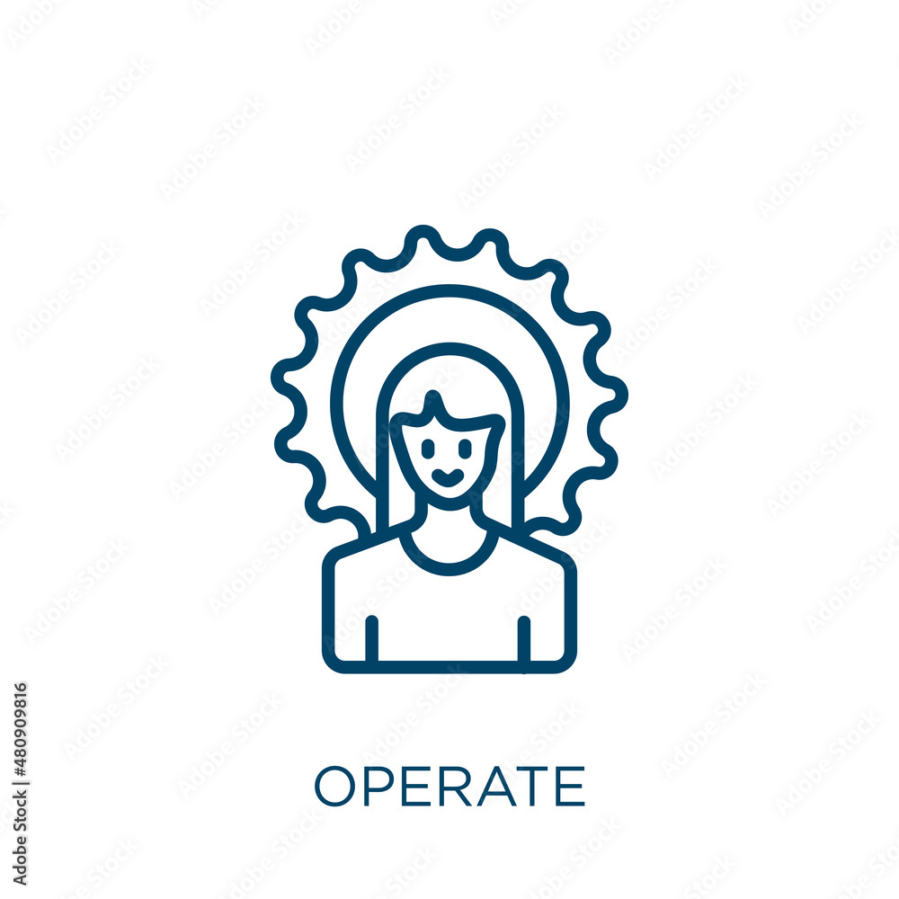 Poster operate icon. thin linear operate, equipment, operation outline icon isolated on white background. l