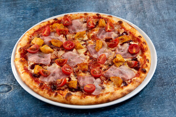 fresh pizza on the white plate