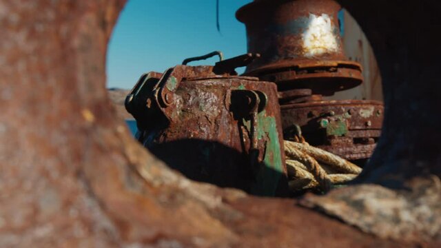 Abandoned ship. Details of the beached and abandoned ship in Teriberka town in Russia