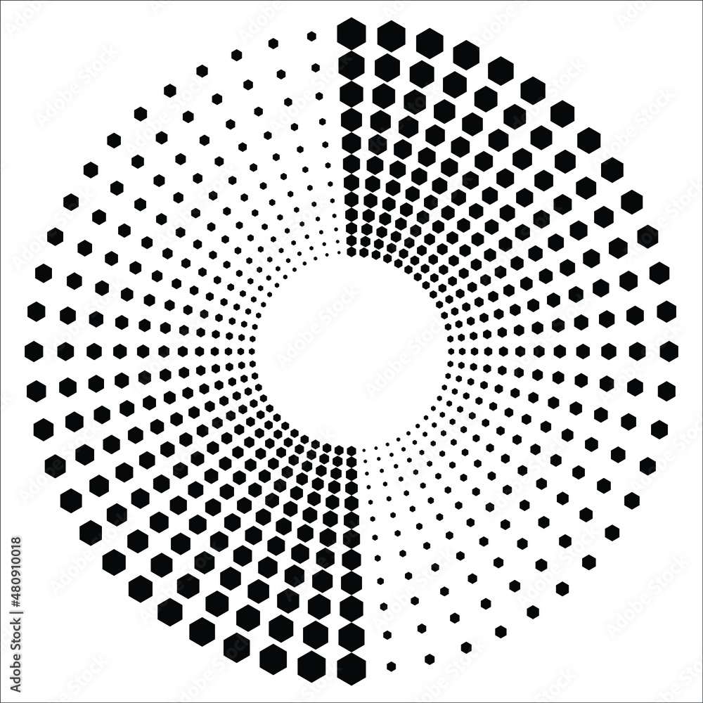 Poster dotted circular logo. circular concentric dots isolated on the white background. halftone fabric des