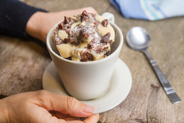 chocolate mugcake microwaved homemade close up