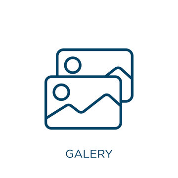 galery icon. Thin linear galery, gallery, business outline icon isolated on white background. Line vector galery sign, symbol for web and mobile
