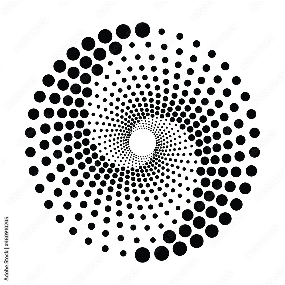 Poster dotted circular logo. circular concentric dots isolated on the white background. halftone fabric des
