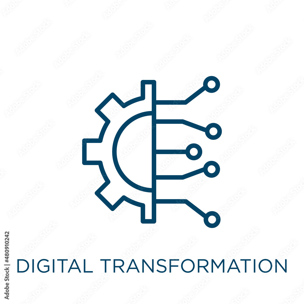 Poster digital transformation icon. thin linear digital transformation, digital, technology outline icon is