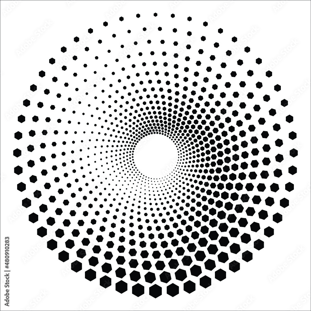Poster dotted circular logo. circular concentric dots isolated on the white background. halftone fabric des