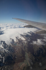 A beautiful viewa from abowe from the airplane window over the Norway. Travel photography of Northern Europe.