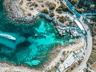 Aerial view of Leporano Marina, Province of Taranto, South Italy, Puglia. Drone shot in Apulia of a...