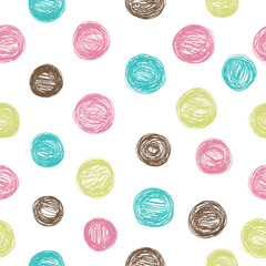 Seamless pattern in the concept of children's drawings. Background with hearts in pastel colors. Great for Baby, Valentine's Day, Mother's Day, wedding, scrapbook, surface textures.