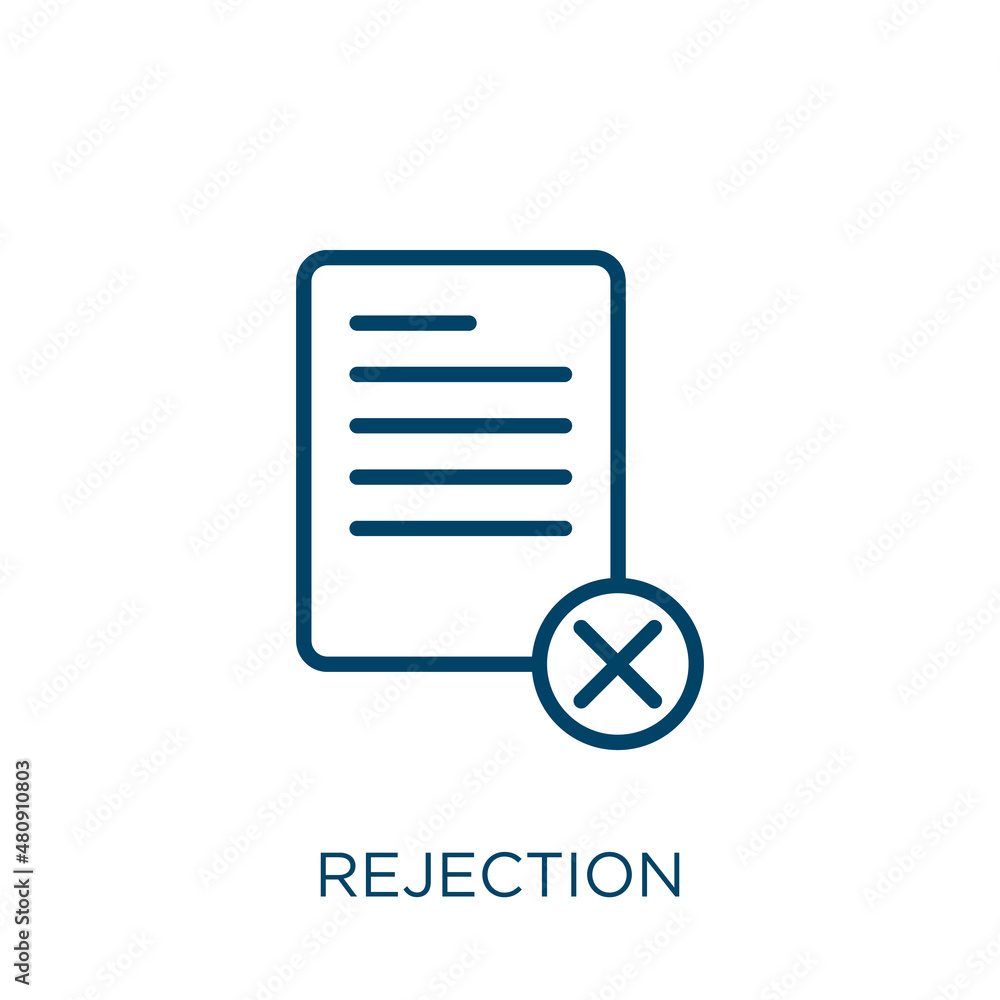 Poster rejection icon. thin linear rejection, delete, business outline icon isolated on white background. l