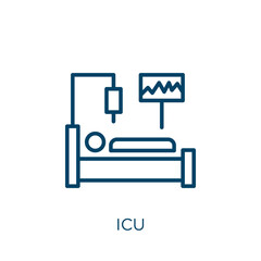 icu icon. Thin linear icu, medical, healthcare outline icon isolated on white background. Line vector icu sign, symbol for web and mobile