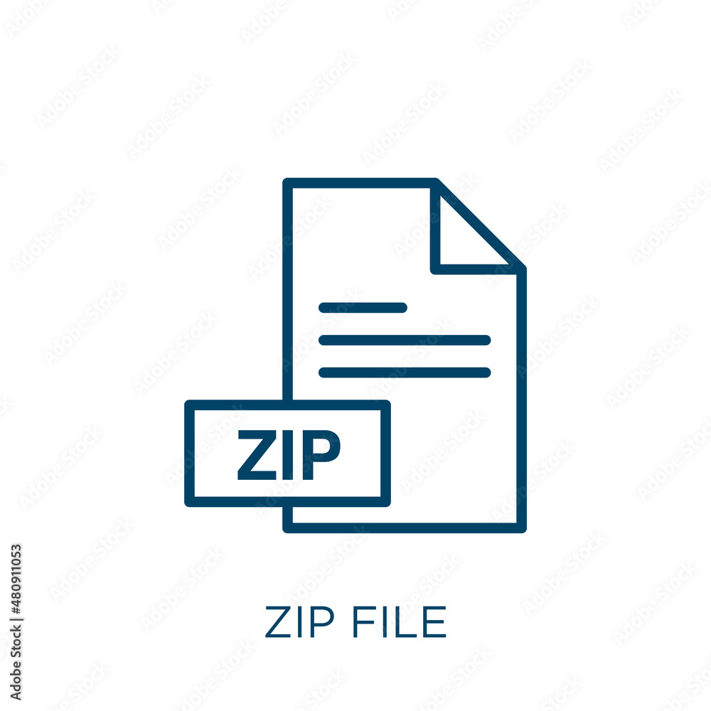 Poster zip file icon. thin linear zip file, zip, document outline icon isolated on white background. line v