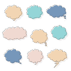 collection set of blank pastel color hand drawing dashed line speech bubble balloon, think speak talk text box, banner, flat vector illustration design