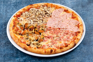 fresh pizza on the white plate