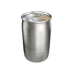 Plastic barrel silver on white background, 3d render