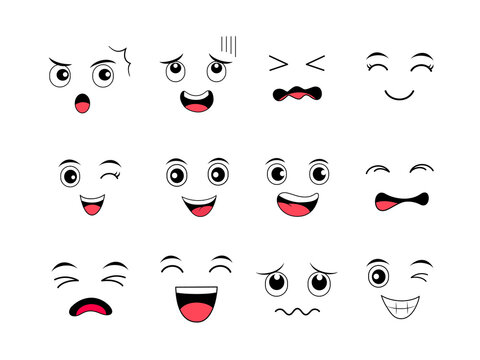 Cartoon funny face collection . Facial expression cartoon characters. Vector illustration.