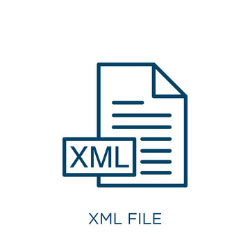 xml file icon. Thin linear xml file, language, xml outline icon isolated on white background. Line vector xml file sign, symbol for web and mobile
