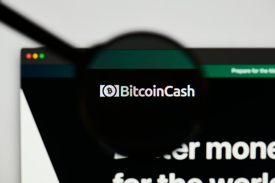 Milan, Italy - January 11, 2022: bitcoin cash - BCH website's hp.  bitcoin cash, BCH coin logo visible through a loope. Defi, ntf, cryptocurrency concepts illustrative editorial.