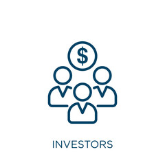 investors icon. Thin linear investors, business, investor outline icon isolated on white background. Line vector investors sign, symbol for web and mobile