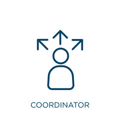 coordinator icon. Thin linear coordinator, business, coordination outline icon isolated on white background. Line vector coordinator sign, symbol for web and mobile - obrazy, fototapety, plakaty
