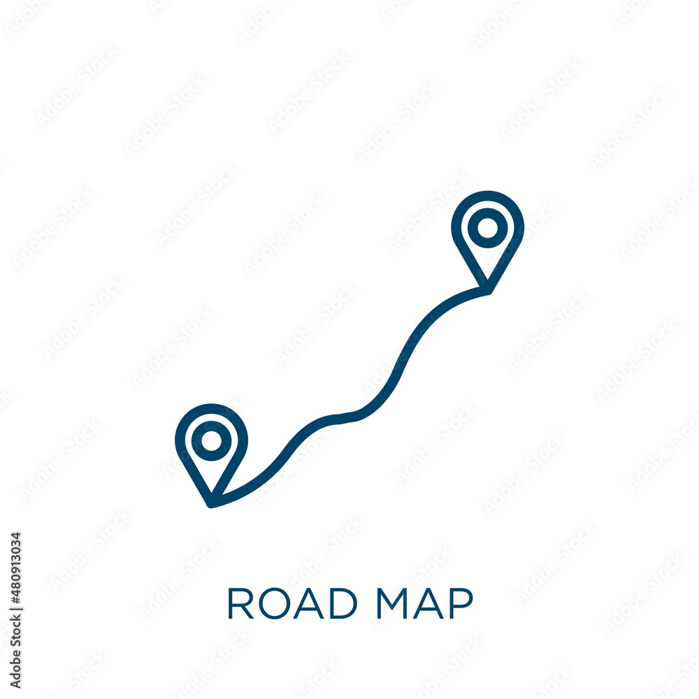 Poster road map icon. thin linear road map, road, map outline icon isolated on white background. line vecto