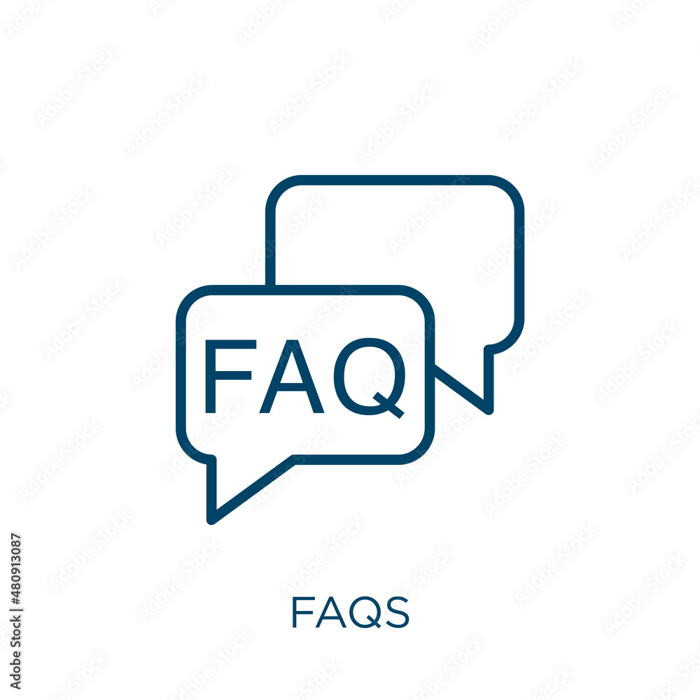 Poster faqs icon. thin linear faqs, faq, help outline icon isolated on white background. line vector faqs s
