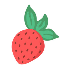 Hand drawn garden strawberry with leaves. Vector doodle sketch illustration isolated on white background.