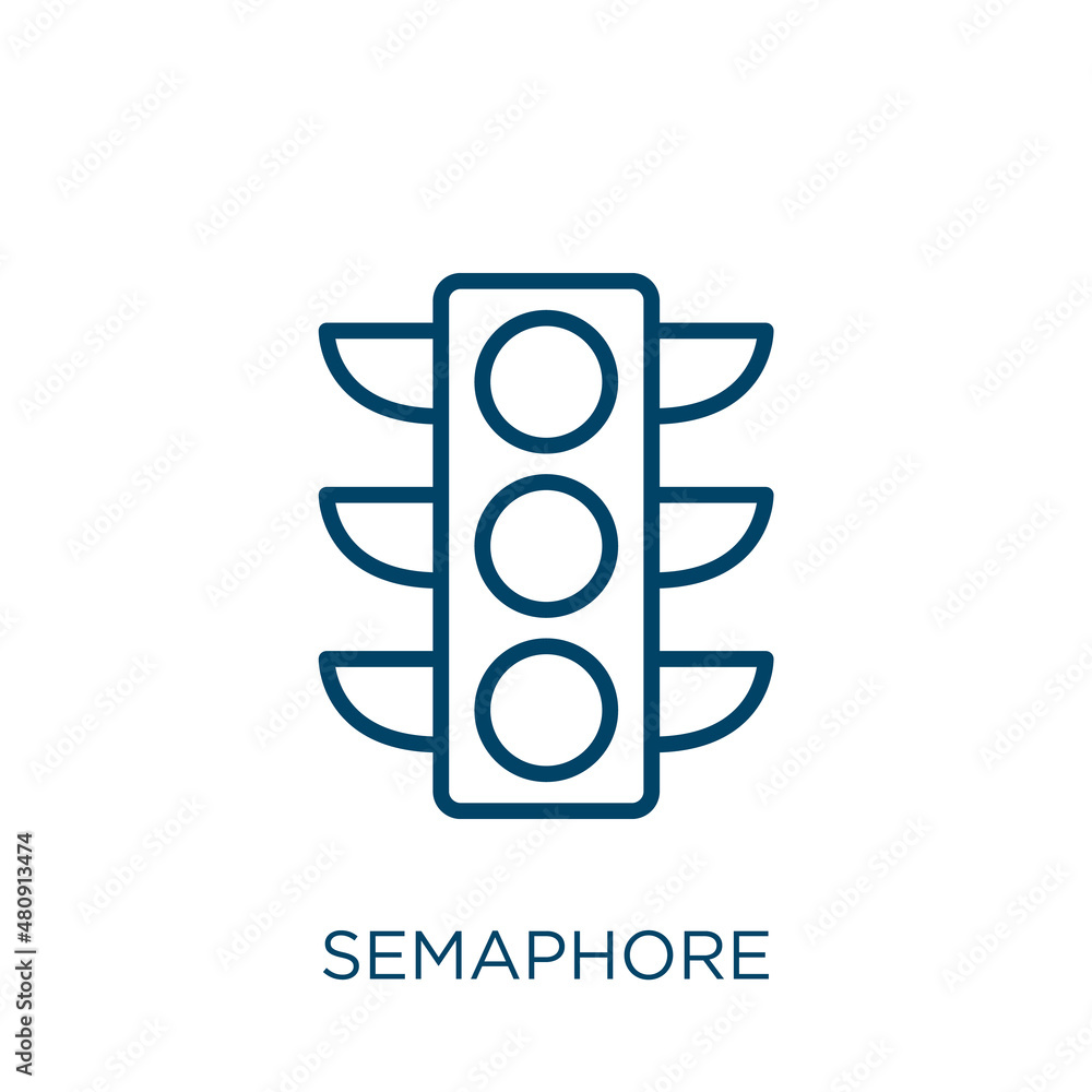 Poster semaphore icon. thin linear semaphore, road, traffic outline icon isolated on white background. line