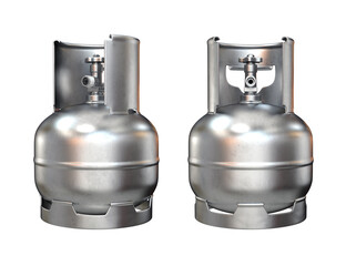 Gas cylinder 5L set of two types of silver color on a white background, 3d render