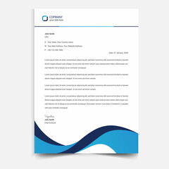 Corporate Modern blue letterhead design template. Creative & Clean business style blue shape letter head design in a4 size. 