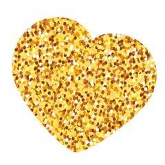 Hand drawn a golden glitter heart. Vector doodle sketch illustration isolated on white background.