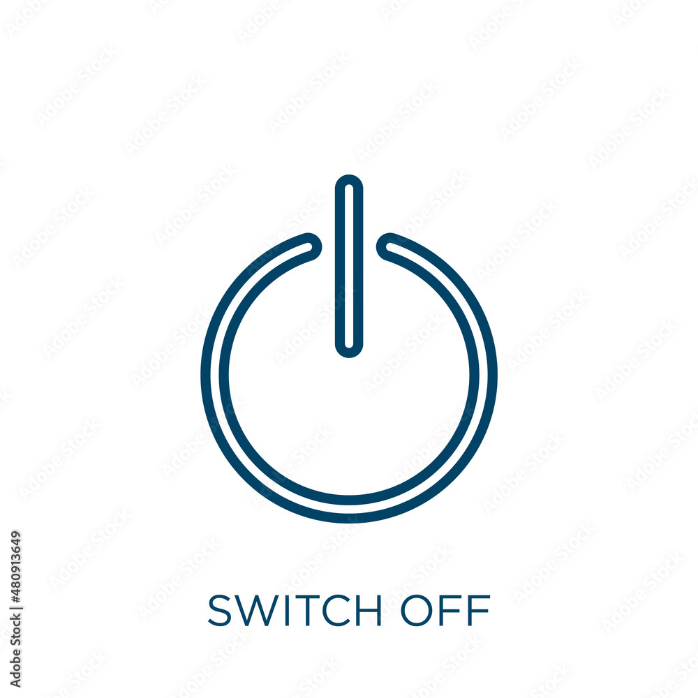 Poster switch off icon. thin linear switch off, off, button outline icon isolated on white background. line