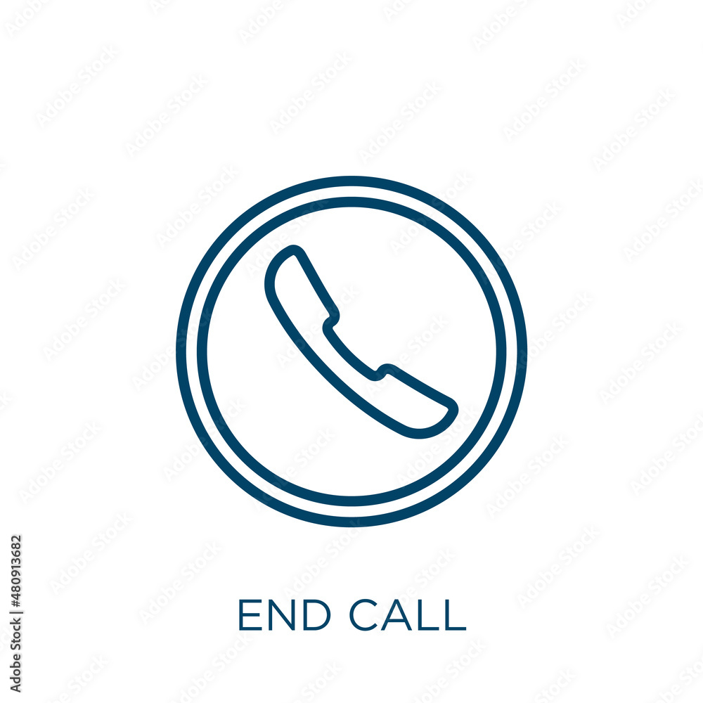 Poster end call icon. thin linear end call, telephone, button outline icon isolated on white background. li