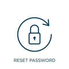 reset password icon. Thin linear reset password, login, technology outline icon isolated on white background. Line vector reset password sign, symbol for web and mobile - obrazy, fototapety, plakaty