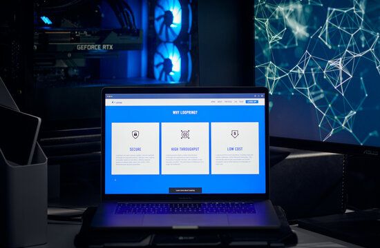 Milan, Italy - January 11, 2022: loopring - LRC website's hp seen on a laptop screen. loopring, LRC coin logo visible. Cryptocurrency, defi, nft concepts illustrative editorial.