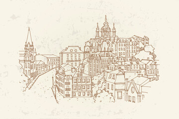Vector Sketch of Andrew Descent in Kiev, Ukraine.