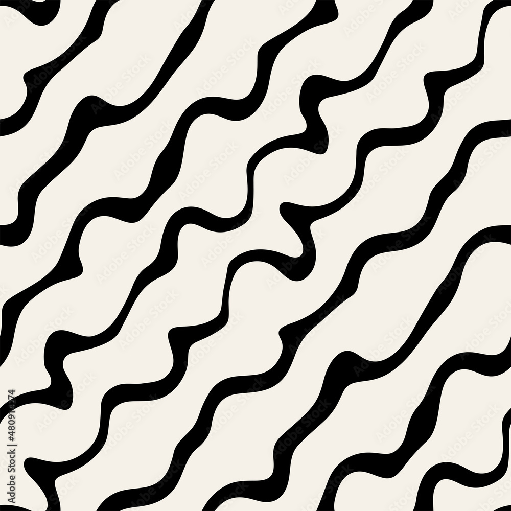 Wall mural vector seamless pattern. abstract striped texture with bold monochrome waves. creative background wi