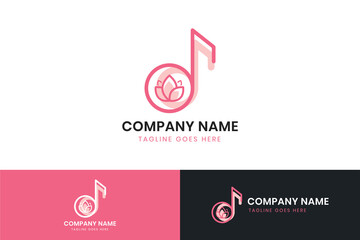Music logo. This logo design shows a beautiful combination of an eighth note with a lotus flower.