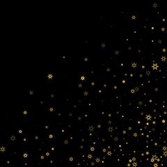 Falling Snow flakes golden pattern Holiday Vector