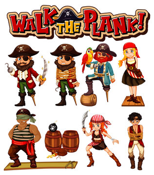 Set of pirate cartoon characters
