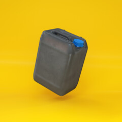 Spherical plastic canister floating on a yellow background, 3d render