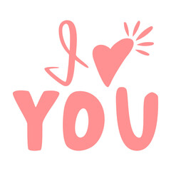 Hand drawn lettering I love you with heart. Handwritten calligraphy text. Vector doodle sketch illustration isolated on white background.