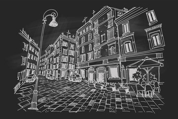Vector sketch of street scene in Rome, Italy. Retro style.