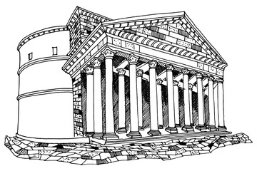 Vector sketch of Pantheon. Rome. Italy. - 480915650