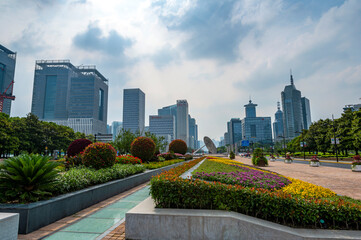 Fototapeta premium Street view of urban construction in Shanghai, China