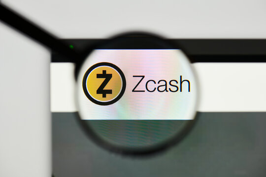 Milan, Italy - January 11, 2022: zcash - ZEC website's hp.  zcash, ZEC coin logo visible through a loope. Defi, ntf, cryptocurrency concepts illustrative editorial.