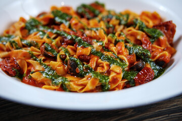 Salad with noodles, chicken and vegetables