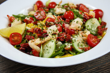 Salad with noodles, chicken and vegetables