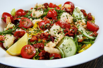 Salad with noodles, chicken and vegetables