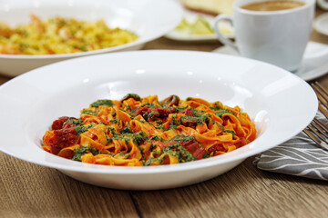 Salad with noodles, chicken and vegetables