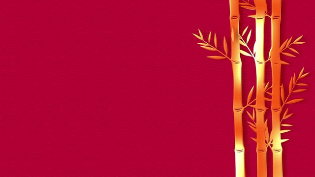 Red Chinese new year background with bamboo trees